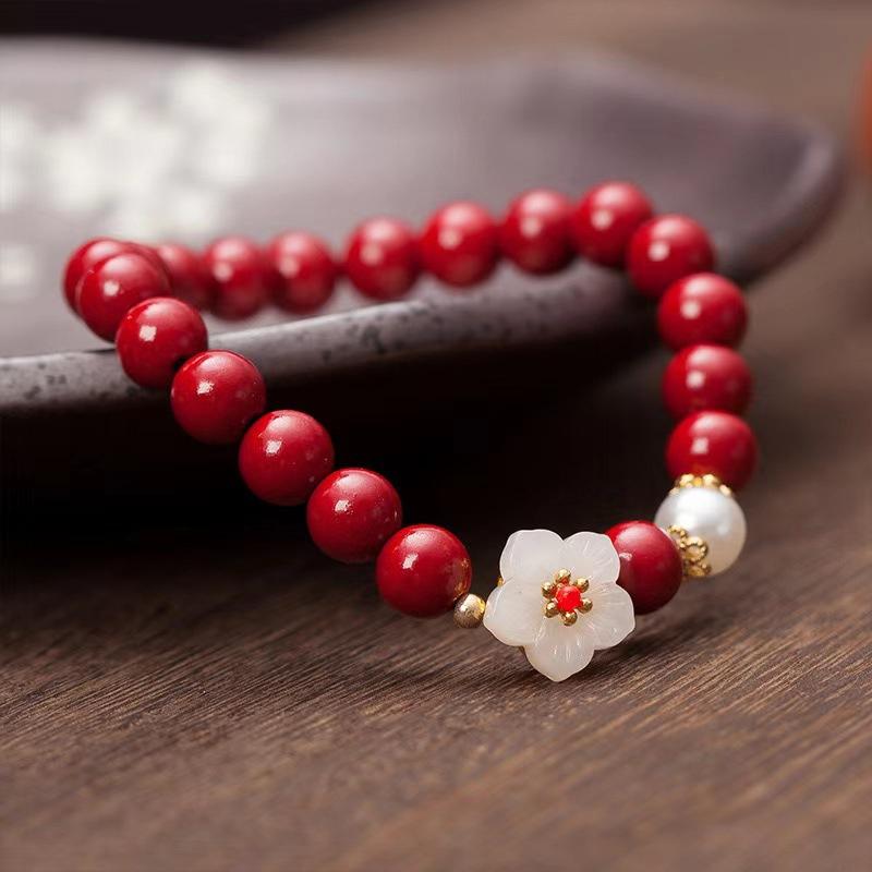 Chinese Cinnabar Peace Gourd Jade Bracelet Ladies Girl Delicate Elegant Lucky Red Bracelets Fashion Jewelry Accessories
