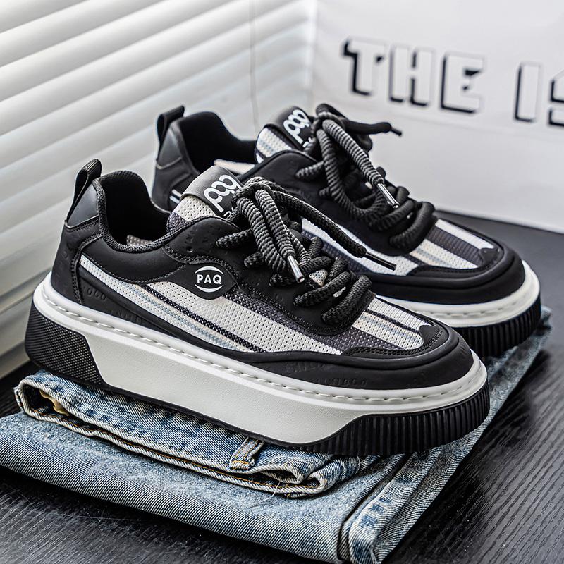 Sneakers Casual Mens Designer Soft Sole Board Shoes Fashion Leather Fabric Breathable Height Increased Flat Platform Board Shoe
