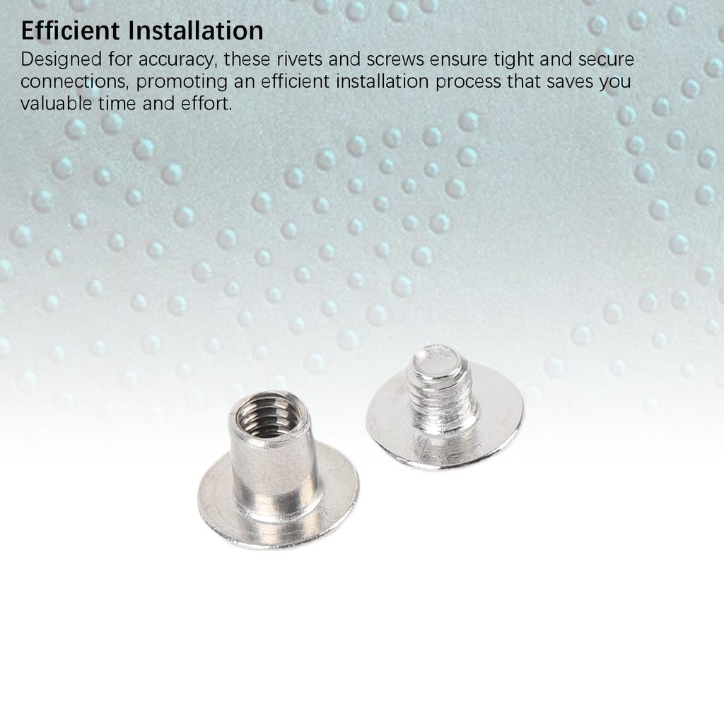 50 Set Flat Round Head Rivet Stainless Steel M4 5x6x9.5mm Binding Post Screws Set for Leatherwork