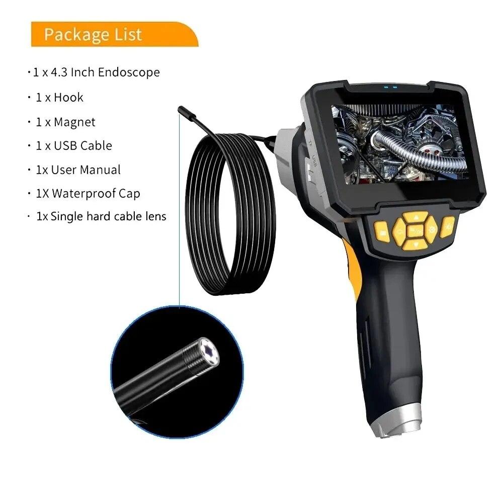 

Промышленный эндоскоп 8 мм 4,3 дюйма 1080P одинарный двойной объектив автомобильный инспекционный бороскоп IP68 водонепроницаемая канализационная камера с 6 светодиодами 1m