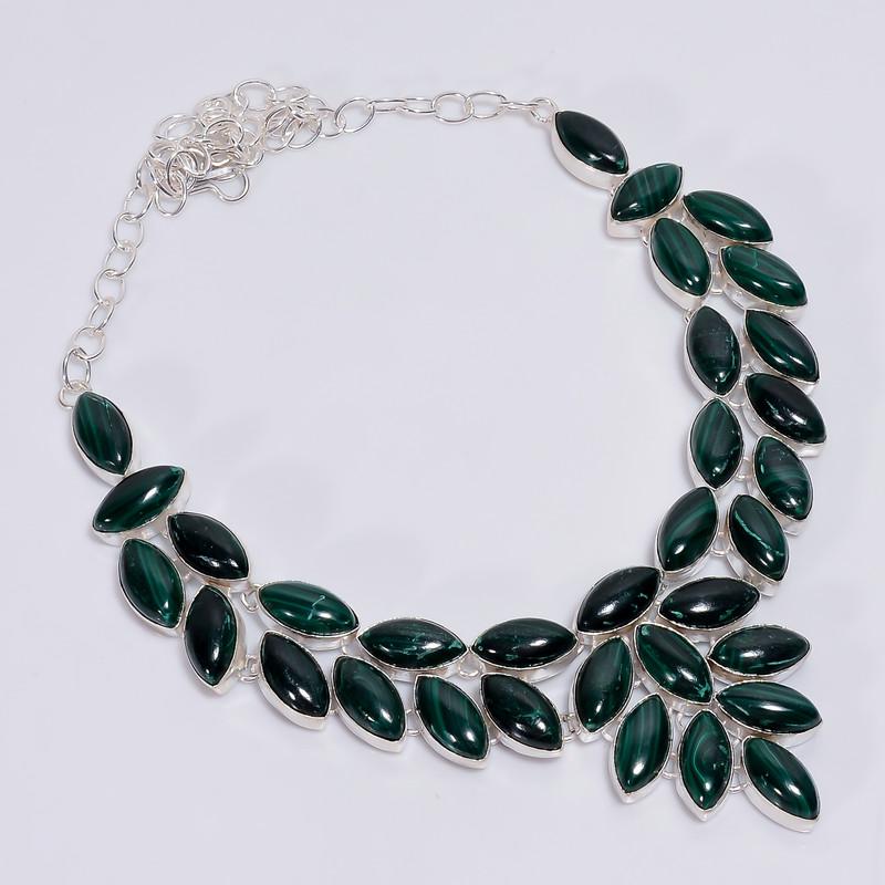

Fabulous Top Grade Qualite 100% Natural Malachite Marquise Shape Ethnic Handmade Jewelry 925 Steling Silver Necklace 19 WSJ-4772 срібний