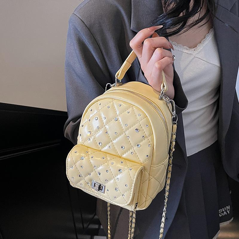 Korean Version of the New Bag Women's 2025 Spring and Summer Fashion High Sense Diamond Chain Backpack Women's Mini Backpack