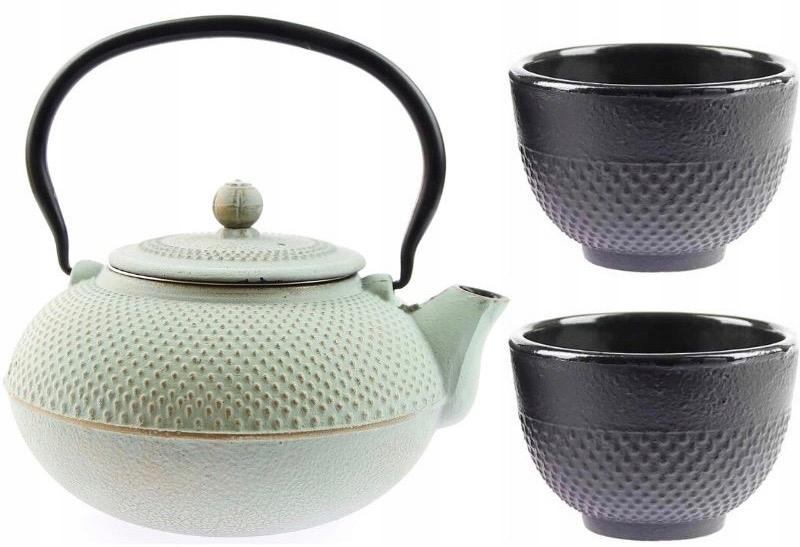 CAST IRON INFUSER 1.5L TEA TEAPOT SET 2x CUPS