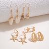 New, Bohemian Creative Shell Star Conch Starfish Stud Earrings Pendant Five Pairs Set