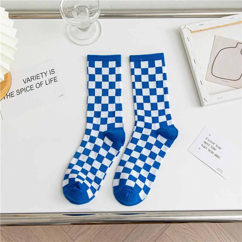 2025 Checkered Pure Cotton Mid-Calf Skateboard Socks - Unisex Trendy Plaid Sportswear