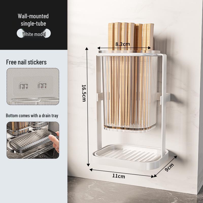 

Stainless Steel Wall-Mounted Suction Cup Chopstick and Spoon Holder with Drainage