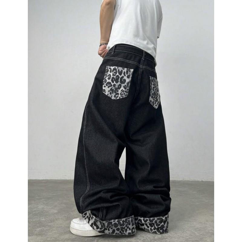 Jeans Rectos de Pierna Ancha de Tiro Alto con Estampado de Leopardo Denim Lavado para Mujer Corte Holgado Pantalones Casuales Otoño 2026