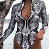 One Piece Long Sleeve Swimsuit Vacation Beach Sun Protection Slimming Plus Size Swimsuit