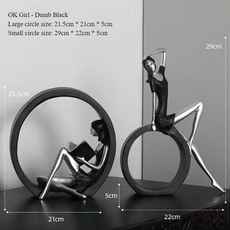 Girl's Black Statue Suitable for Home Office, Living Room, Dining Table Decoration, Reading, Bedroom, Coffee Rack, Desktop Decoration