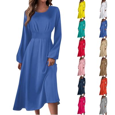 Women's Autumn And Winter Casual Fashion Round Neck Long Sleeve Solid Color Long Dress