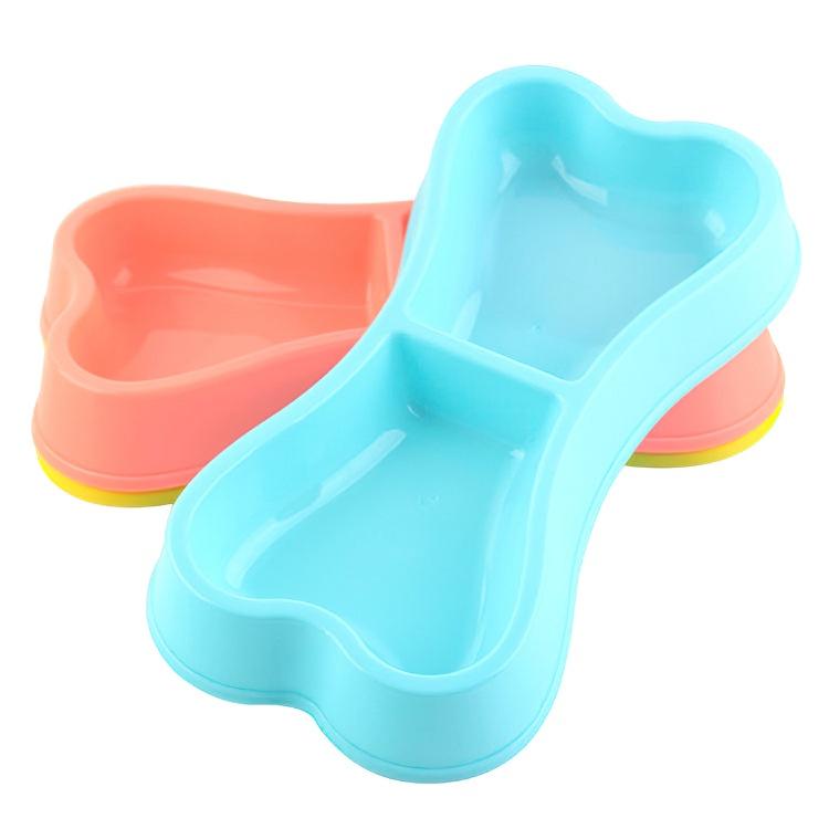 Bone-shaped Dog And Cat Food Bowl Set Pp Plastic Pet Double Bowl