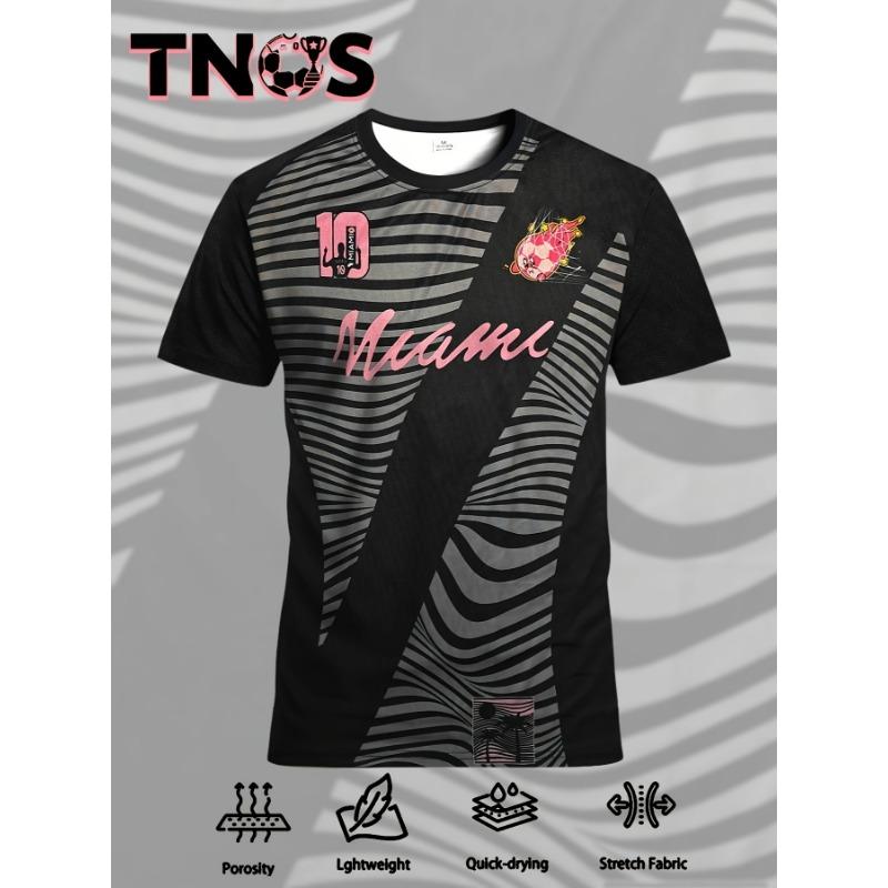 Miami International Men S Sports Short-Sleeve Soccer Jersey & Comfortable Round-Neck Soccer T-Shirt & Suitable for Matches, Training, And Casual Wear S
