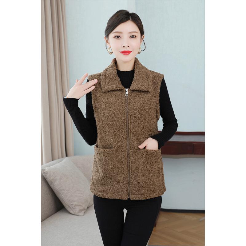 Women's Solid Color Lambswool Vest Short Style Grained Velvet Vest