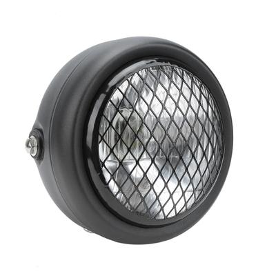 DC12V Universal Motorcycle Retro Shell Grill Cover Headlamp Waterproof High Low Beam Front HeadlightBlack Shell White