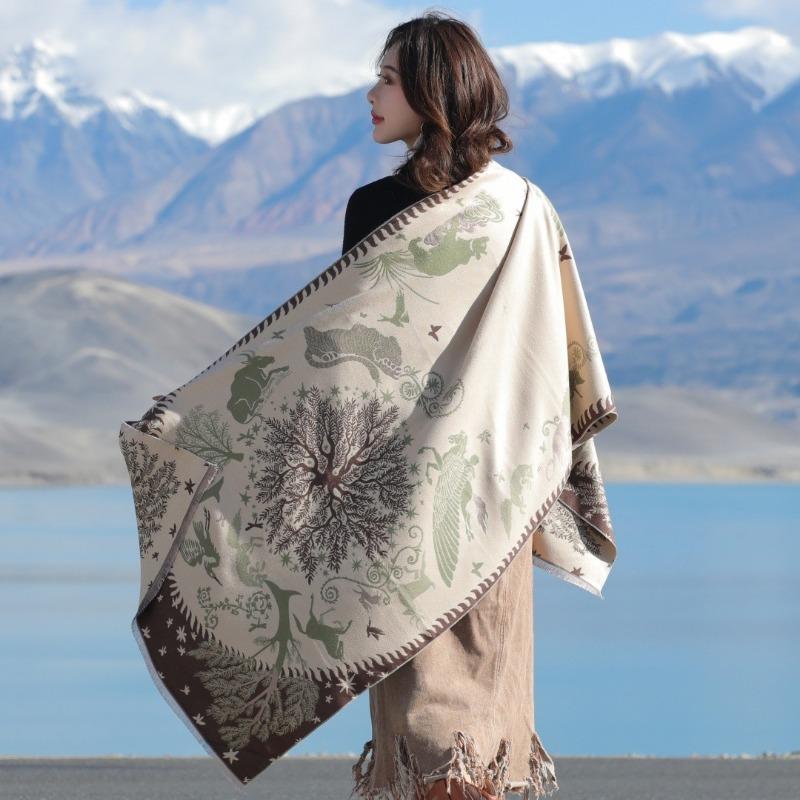 Gradual change flower imitation cashmere scarf women's high sense double-sided jacquard shawl retro scarf