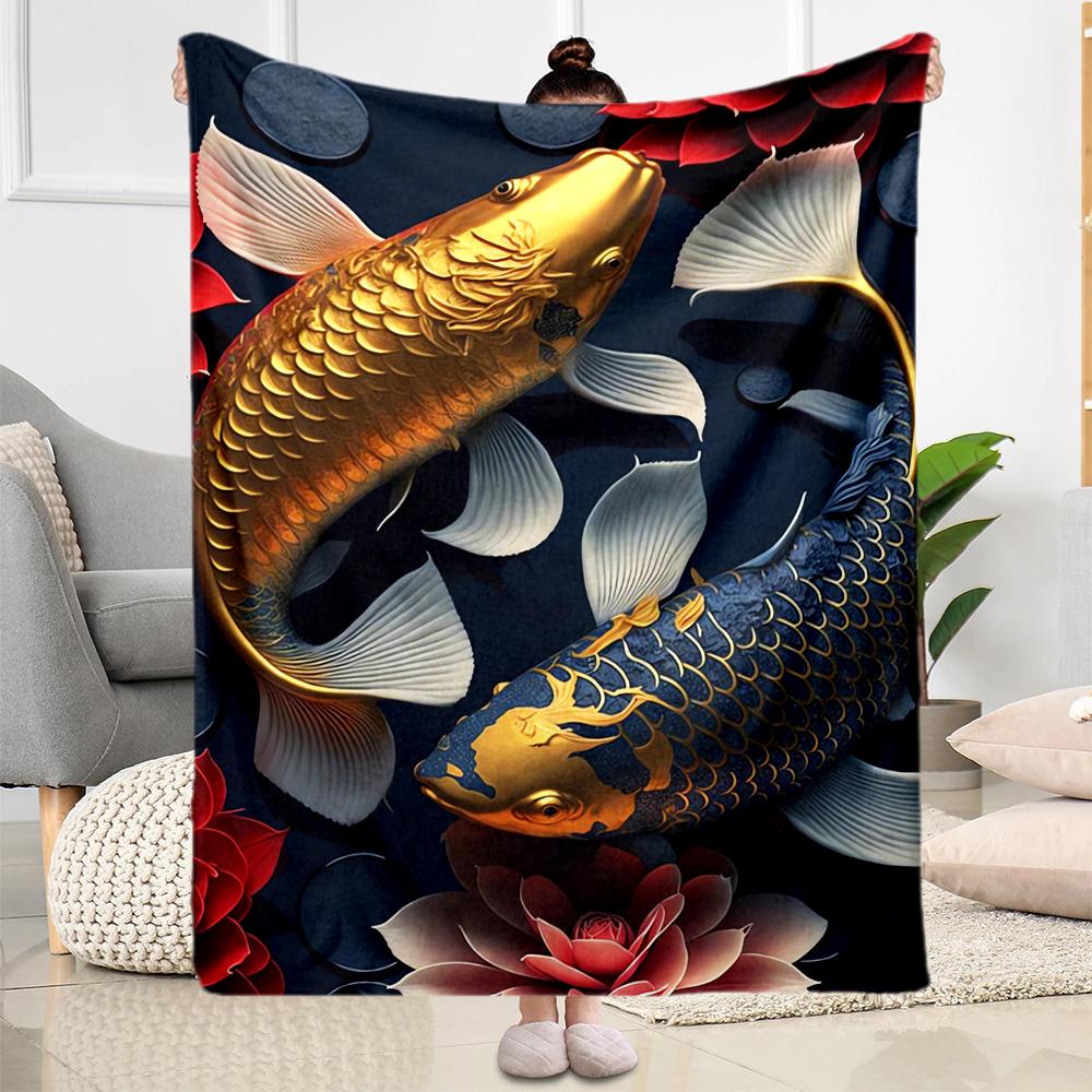 Koi Fish Lake Blanket Warmthful Decor Perfect for Chair Sofa Seaside for All Seasons Digital Print Best Holiday Gift for Friends Family