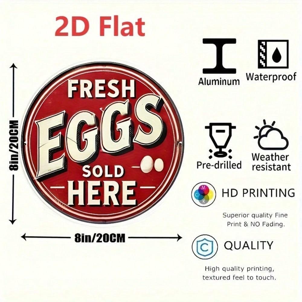 Vintage Fresh Eggs Sold Here Round Metal Tin Sign, Waterproof 2D Wall Art Decor for Home Kitchen Cafe Bar