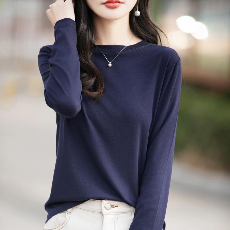 

Лето 2025 Женский лиоцелл ледяной шелк свободный повседневный пуловер M темно-синий