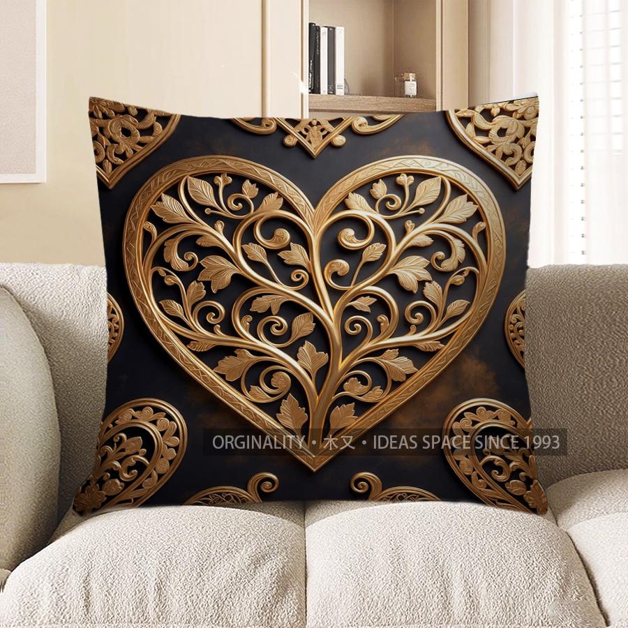 2D Gilded Heart Pattern Digital Print Pillowcase Pattern Cushion Cover Suitable For Sofa Bedroom Car Pillow Cover