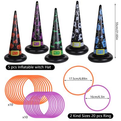 5pcs Halloween Inflatable Witch Hat Ring Toss Game Halloween Party Indoor Outdoor Decor Supplies Family Games Kids Favors Toys