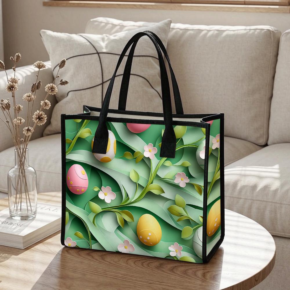  Easter Egg Print Tote Bag Fashion Casual Large Capacity Shopping Handbag for Women Daily Use