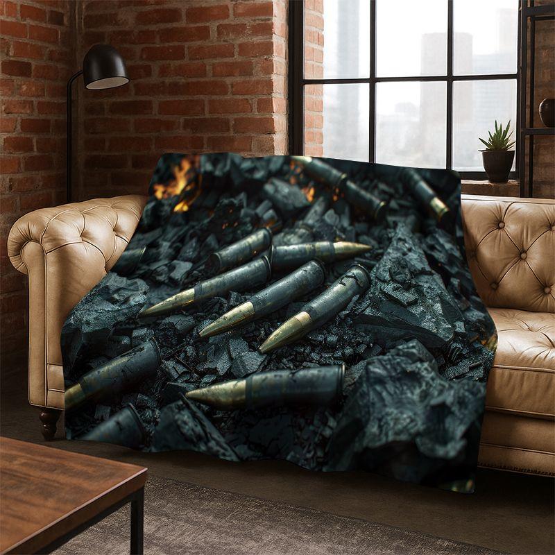 Coperta In Flanella Morbida E Calda Con Motivo Pistola, Munizioni E Proiettili, Ideale Per Camera Da Letto, Letto, Viaggi, Campeggio
