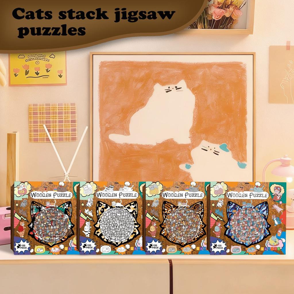 Wacocetoy Cross-Border Fun Cat Set Puzzle Toy Wooden Different Puzzle Gift High Matching Version Diy Handmade Puzzle