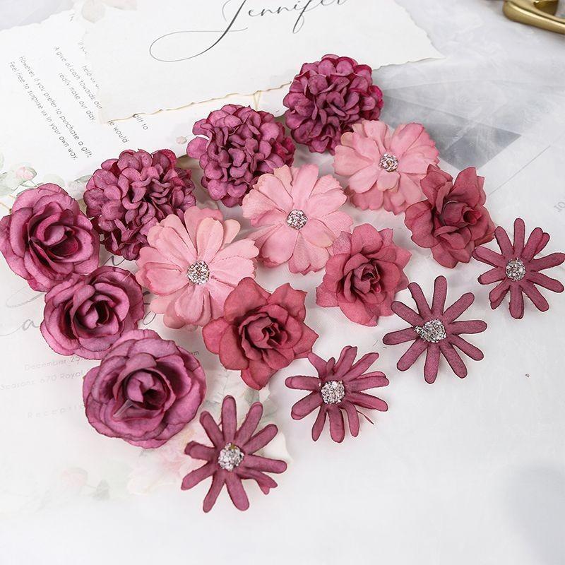 

1Bag Mix Artificial Rose Flower Head Home Room Dceoration Party Fake Flower Wreath Accessories Bridal Wedding Christmas Decor 16Pcs вино красного