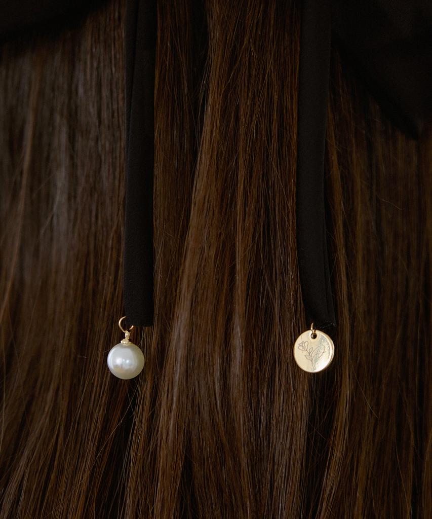 Drawfit Women Double Ribbon Pearl Hair Pin [Black]