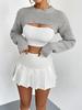 Knitted top with pullover for women, ultra short outer and sexy half cut top