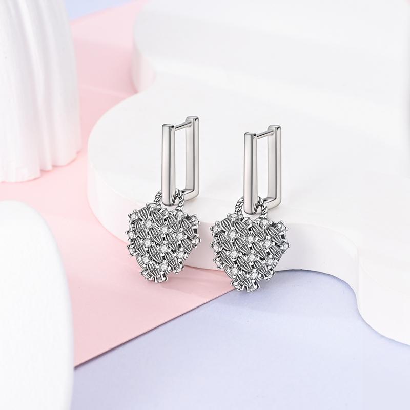 100% 925er Sterlingsilber Funkelnde Bunte Zirkon Ohrringe Herzförmige Creolen für Damen Hypoallergener Modeschmuck