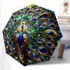 1 Stück Pfauenfeder Mandala Automatisches Öffnen, Stabiler Eisenrahmen, Kompaktes FaltDesign, Ganzjahres-Tragbarer Regenschirm für Damen & Herren, Outdoor