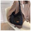 IELGY large-capacity bag, checkerboard canvas shoulder bag, high-end simple casual tote bag