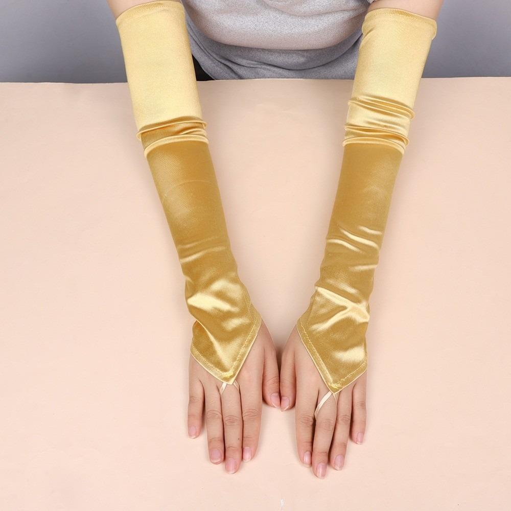 Satin Hook Finger Gloves Solid  Retro Long Fingerless Gloves New Women Gloves  Wedding Bride