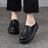 Johnature Vintage Genuine Leather Thick Soled Outdoor Slippers Round Toe Women's Slip-on Shoes