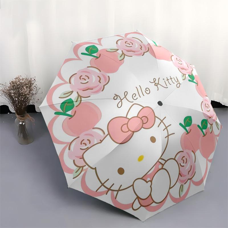 1pc Hello Kitty Floral Wreath Umbrella with Plastic Handle,Suitable for All Seasons Home Travel Outdoor UmbrellaSanlio341