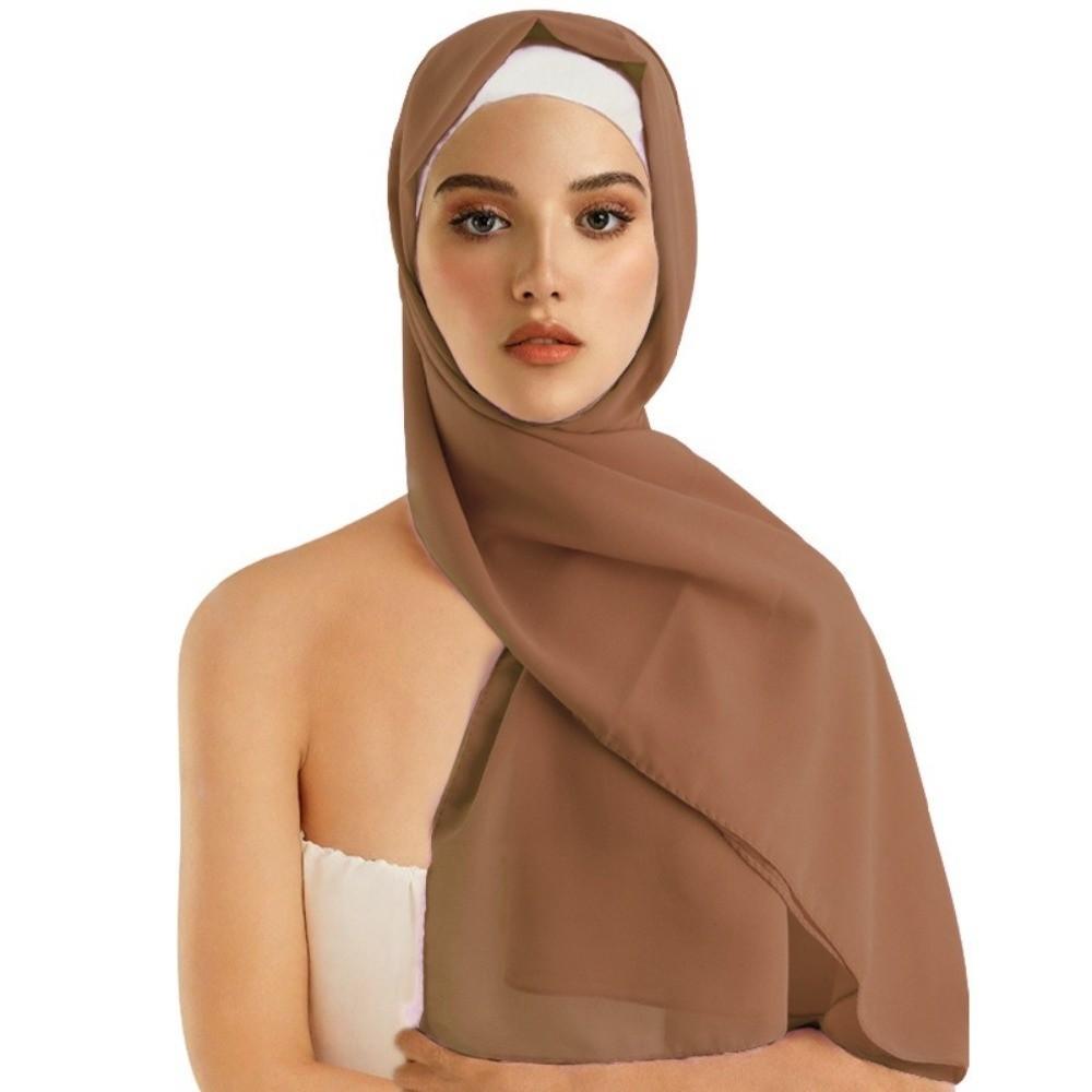 Solid Color Chiffon Hijab Scarf Bubble Pearl Soft Chiffon Headscarf Plain Design Folded Style Shawls Scarf Summer Season