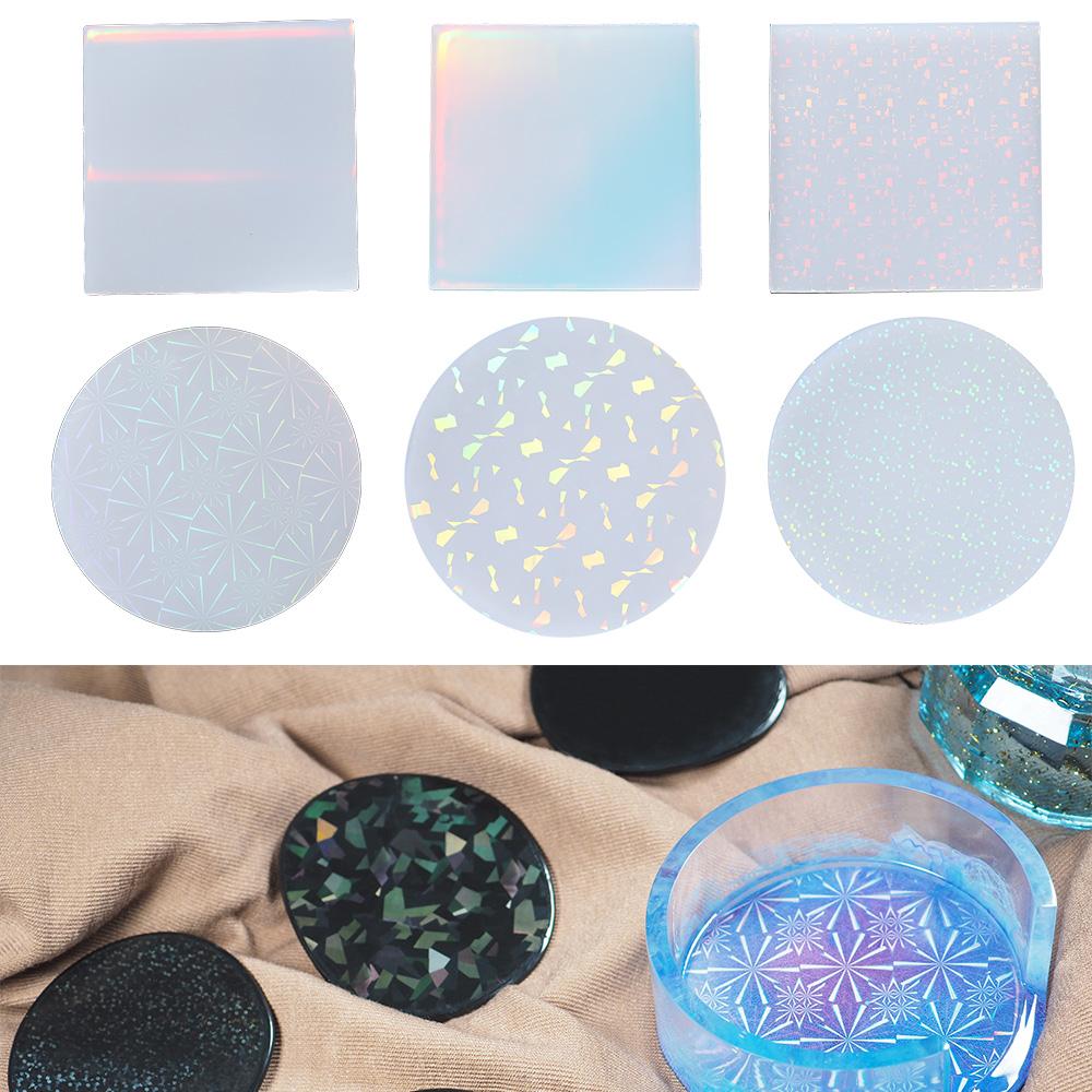 Holographic Laser Silicone Film Geometric Shape Light and Shadow Transfer Patch for DIY Coaster Tray Epoxy Resin Mold Decoration