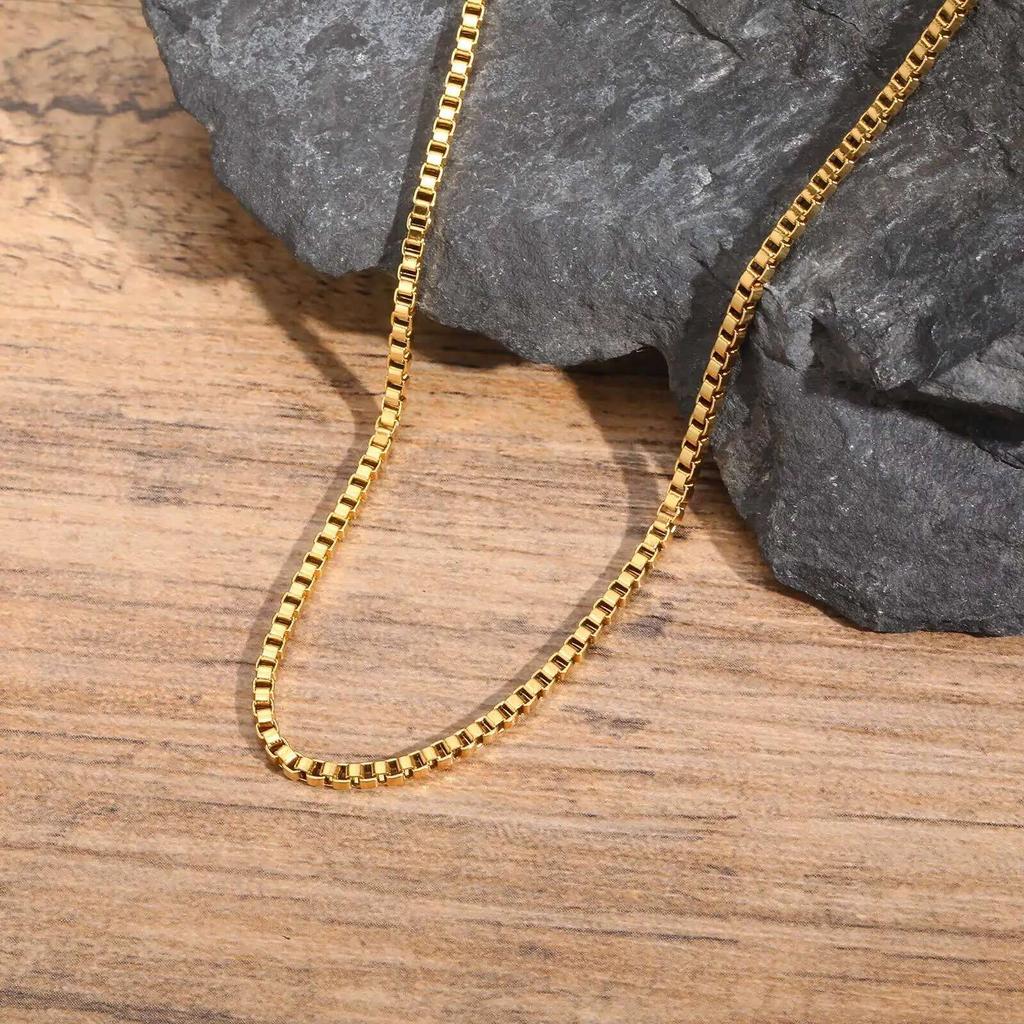 Prjewel 2mm Stainless Steel Box Chain Chokers For Men Boy Gold Plated Metal Ks Short Neck Collar Necklaces Father's Day Gift