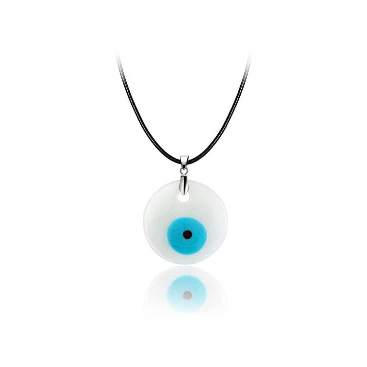 European & American Pink Wax Rope Necklace with Turkish Blue Evil Eye Pendant