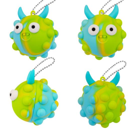 Bubble Popping Devil Horn Ball Stress Relief Push Bubble Ball Toy with Ball Chain Decompression Silicone Ball Fidget Toy