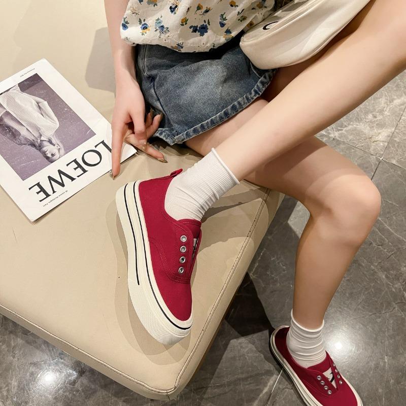 Women's Canvas Shoes Spring Autumn No-Tie Breathable Personality Match All-Match Board Shoes Comfortable Rubber Bottom