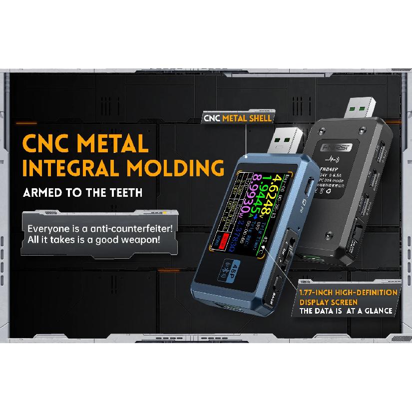 FNIRSI FNB48P USB-tester Voltmeter Amperemeter TYPE-C Hurtiglading Deteksjon Utløser Kapasitet Bølgemåling med CNC Metallkappe