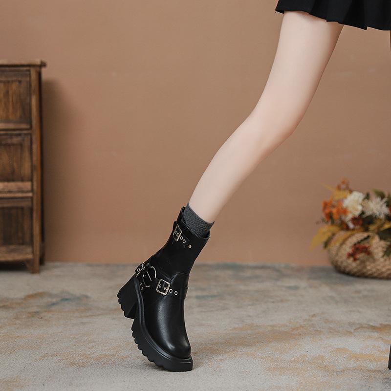 

Новые осенне-зимние ботильоны на высокой платформе с пряжкой, универсальные, средней длины, модные ботинки, ботинки Мартин 39