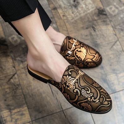 Fashion Men PU Leather Shoes Casual Slippers For Men Half Drag Dress Shoes Pattern Summer Loafers Vintage Classic Business Male Footwear