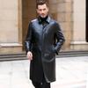 Mittellange Leder-Windjacke für Herren, Ledermäntel mittleren Alters und ältere Menschen, Business-Casual-Revers-Ledermäntel für Herren