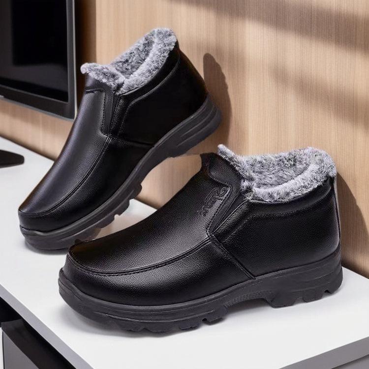 

Зимняя хлопковая обувь большого размера: Теплая обувь с бархатной подкладкой, толстая, мягкая подошва, нескользящая, для пап среднего и пожилого возраста 40 чёрный