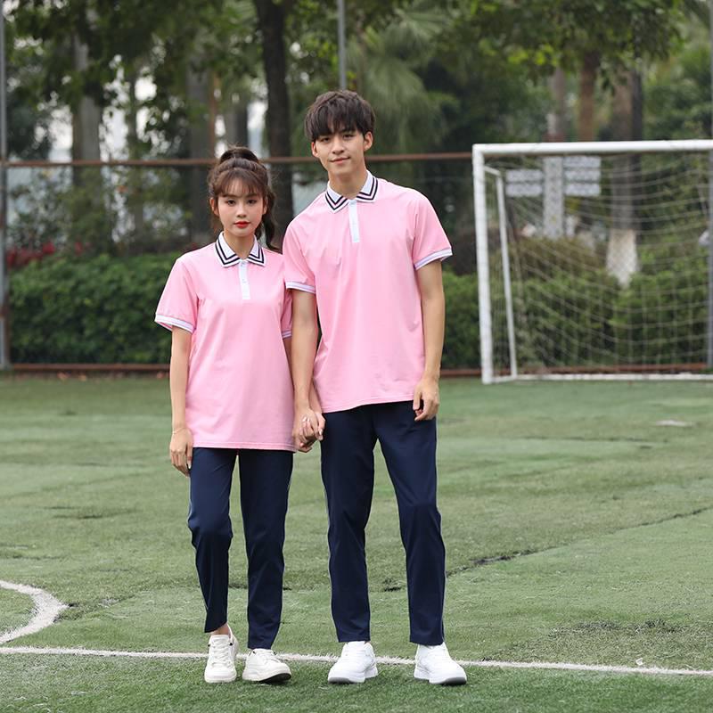 Plus Size School Uniform Set: Campus Lapel T-shirt & Long Pants for Junior High & High School Students