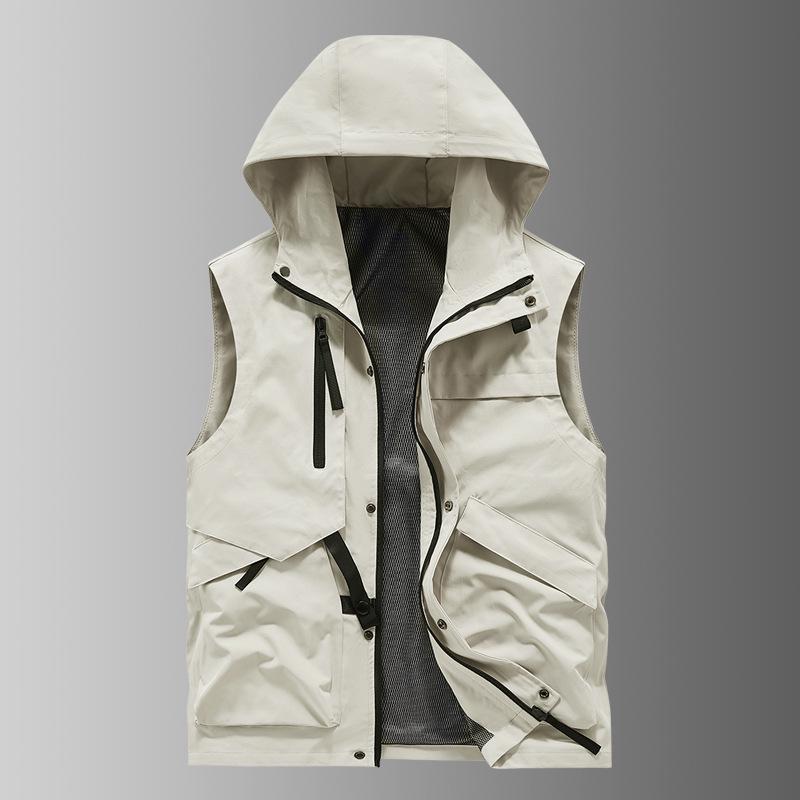 

Men s Multi-pocket Hooded Workwear Vest for Outdoor and Photography 5XL білий