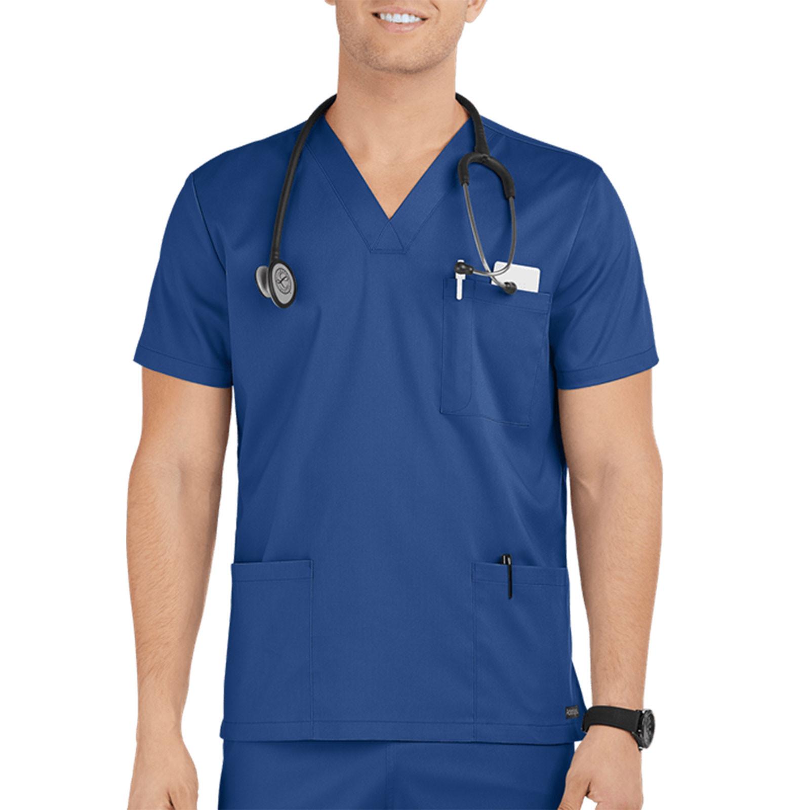 

Рабочая одежда Мужская с V-образным вырезом, х/б топы, мужская одежда, однотонные цвета M синий